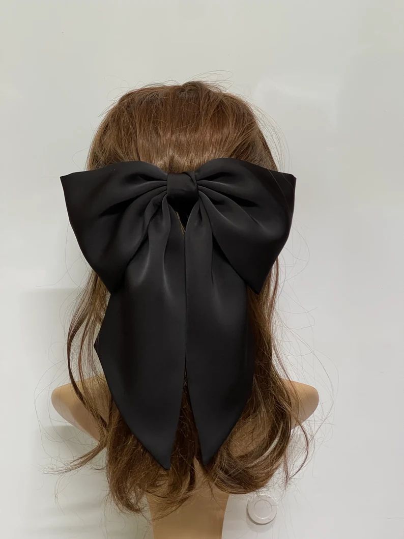 silk satin giant hair bow, satin bow clip, oversized bow, hair bow, bow clip. barrette clip, hair... | Etsy (US)