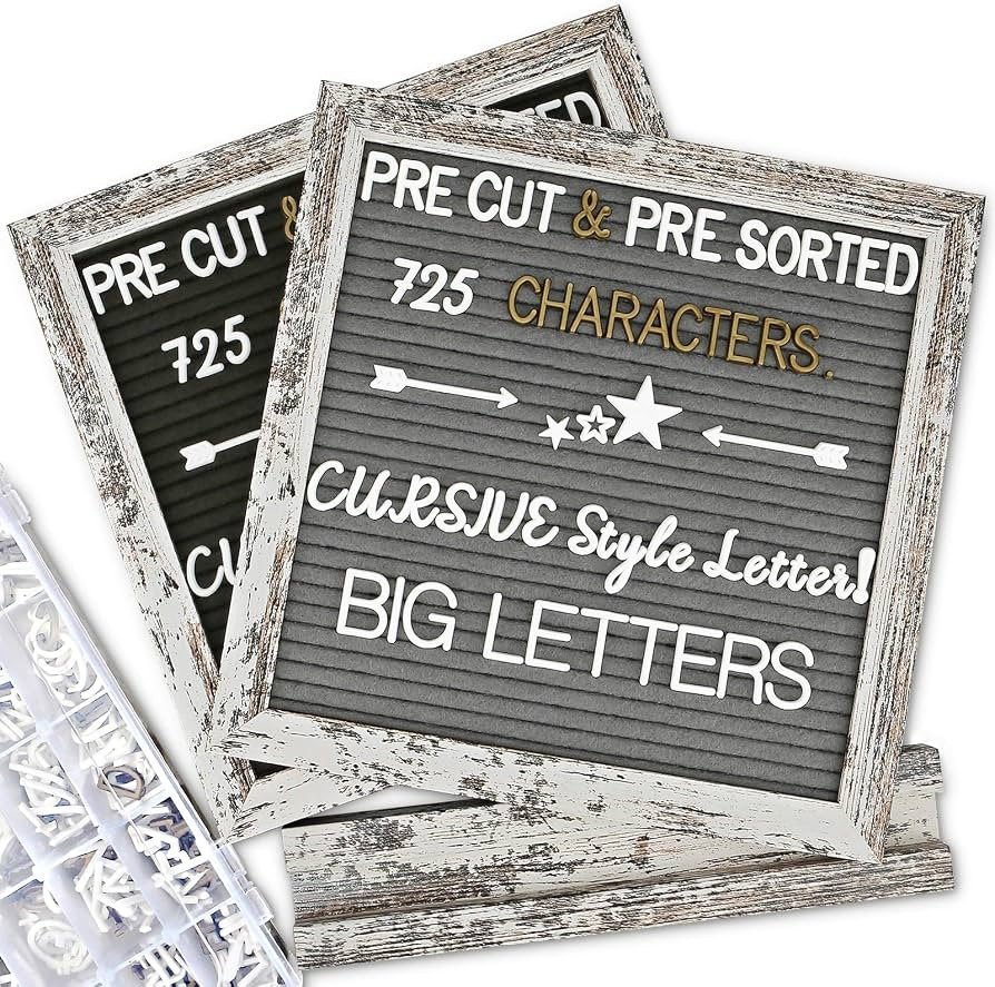 Double Sided Felt Letter Board with Rustic Wood Frame 10x10 Inch - Pre Cut & Sorted 725 Letters w... | Amazon (US)