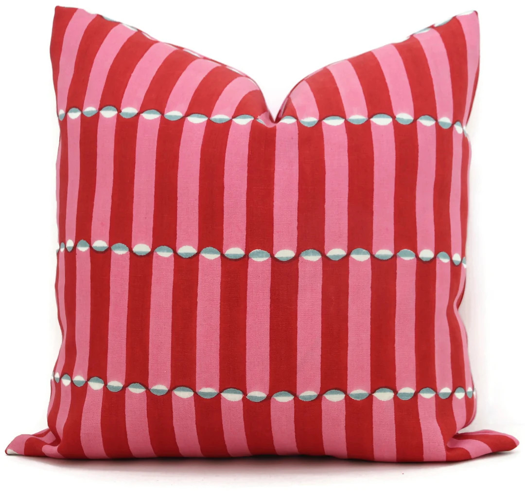 Red and Pink Wood Block Molly Mahon Decorative Pillow Cover 18x18, 20x20, 22x22, Eurosham or Lumb... | Etsy (US)