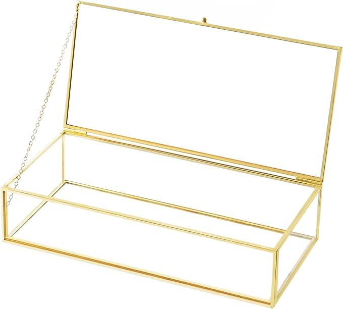 Glass Jewelry Box, Vintage Rectangle Gold Keepsake Box Organizer Box Vanity Lidded Box Home Decor... | Amazon (US)