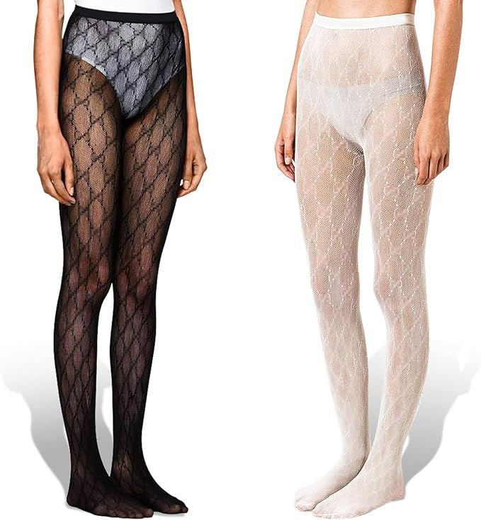 2 Pack Letter G Tights for Women, Sexy Fishnet Stockings, GG Patterned Girls Fish Nets Tights Pan... | Amazon (US)