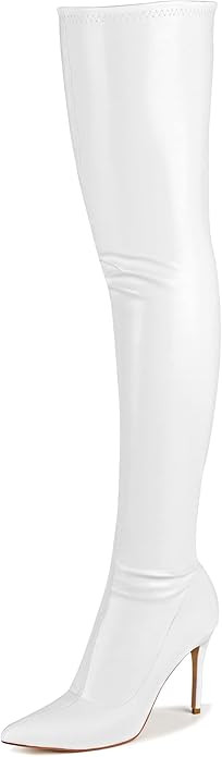 CAMSSOO Women's Thigh High Boots Faux Suede Elasticity Heels Over The Knee Boots Side Zip Pointed... | Amazon (US)