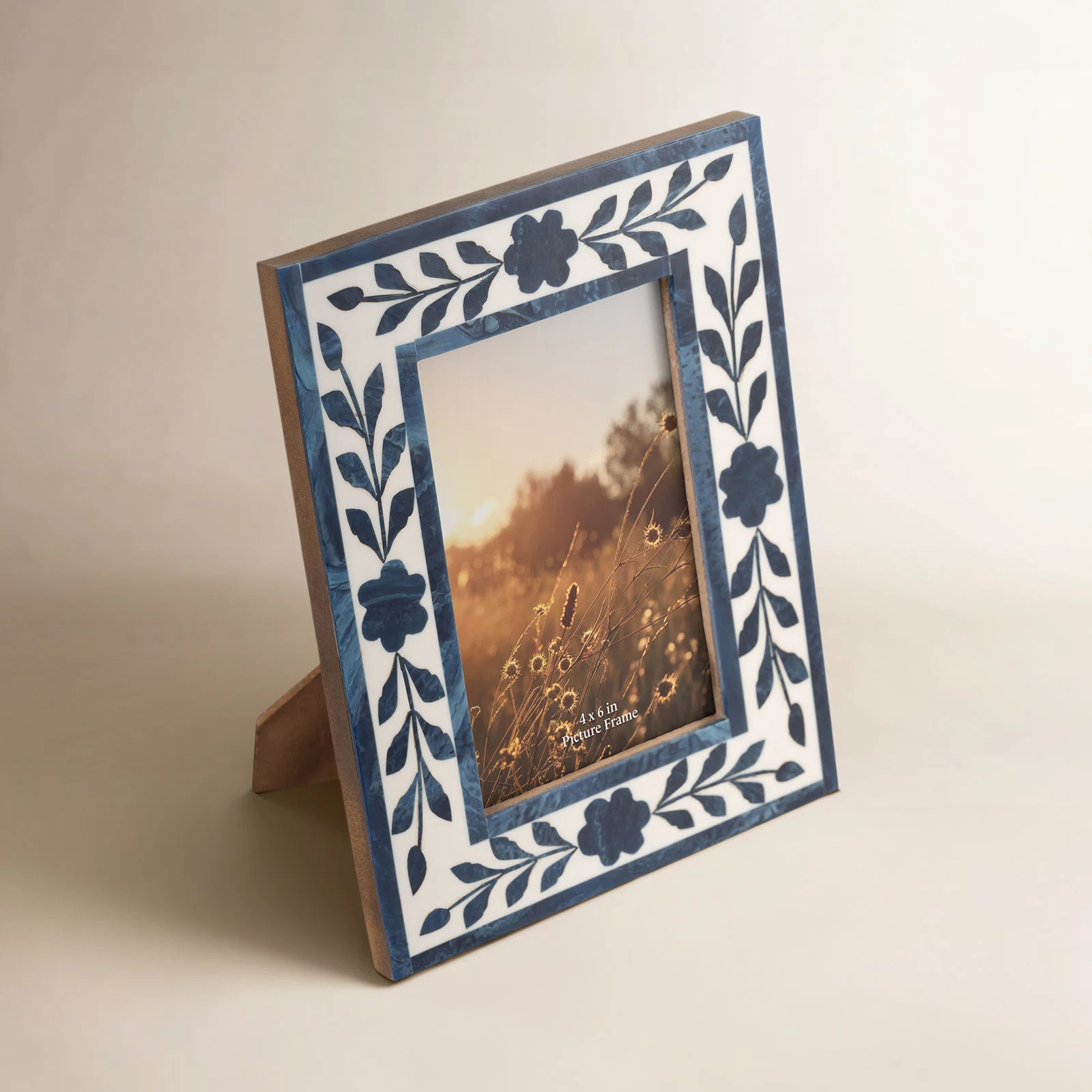 Blue & White Modern Resin & Wood Picture Frame with Glass - 9" Tall Tabletop Photo Display for Home | Wayfair North America