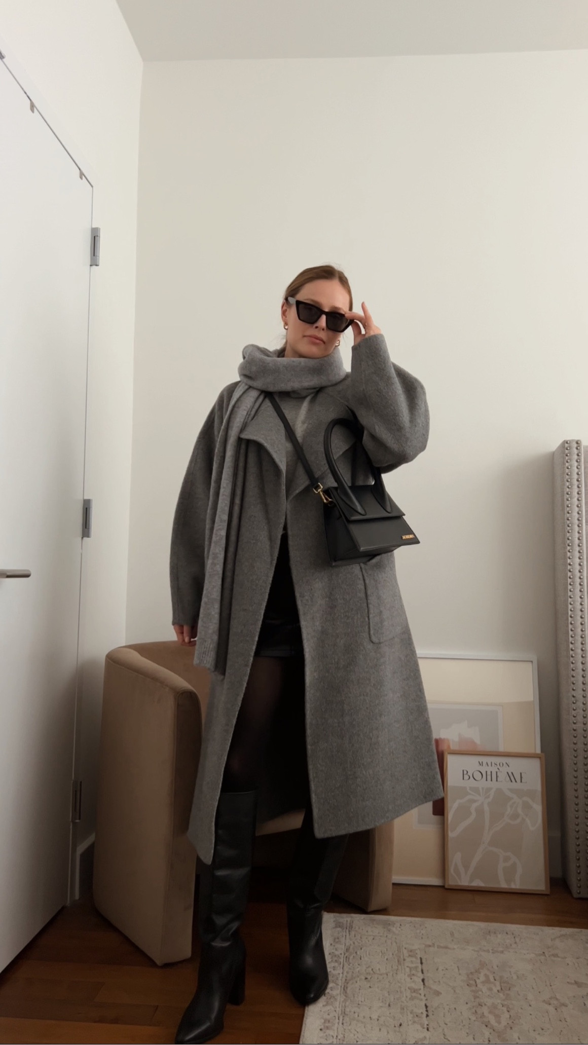 Black leather skirt and tights outfit. I absolutely live in this grey coat! 

#LTKSeasonal #LTKstyletip