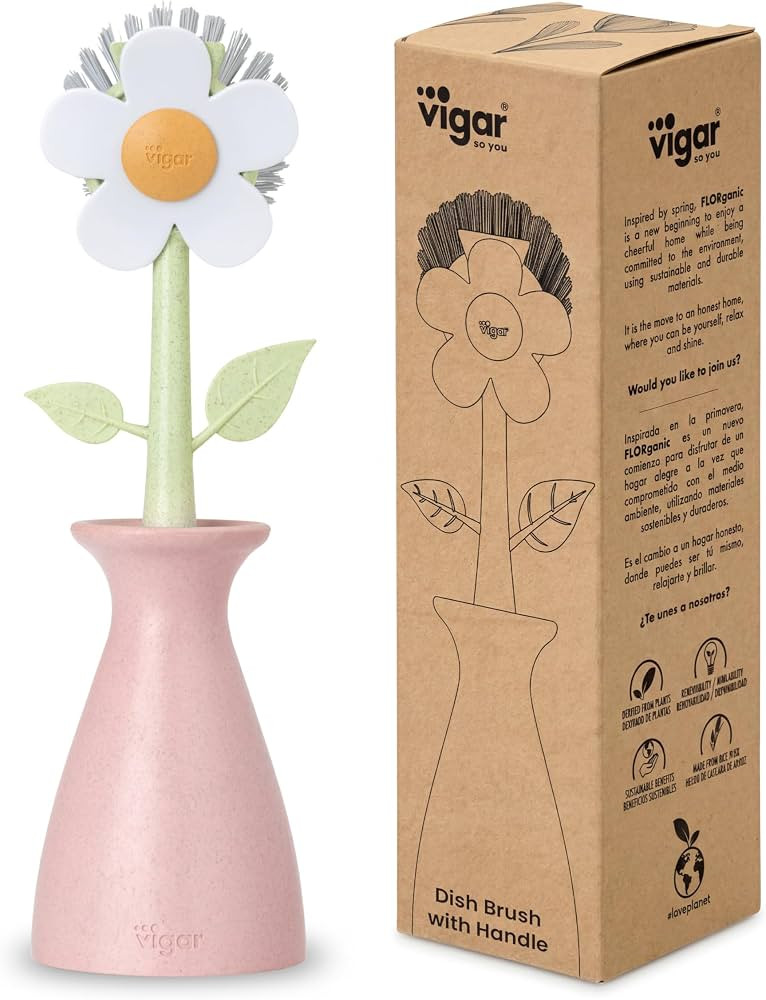 Vigar Florganic Dish Brush with Holder - Dish Scrubber with Handle for Dishes, Kitchen Sink Clean... | Amazon (US)
