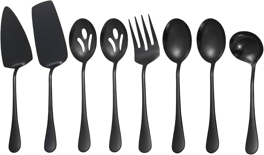 Black Serving Utensils,8 Pcs Stainless Steel Serving Utensil Set Include Serving Spoons,Serving F... | Amazon (US)