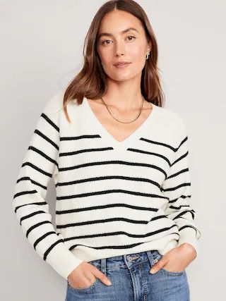V-Neck Shaker-Stitch Cocoon Sweater for Women | Old Navy (CA)