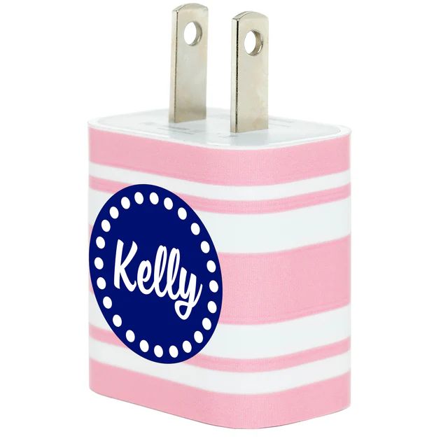 Monogram Pink Stripe Phone Charger | Classy Chargers