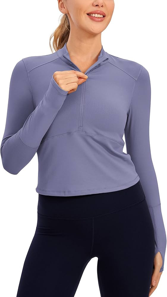 CRZ YOGA Women's Long Sleeve Crop Top Quick Dry Cropped Workout Shirts Half Zip Pullover Running ... | Amazon (US)