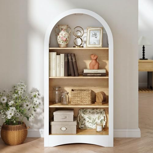 47\u201c Tall Arched Bookshelf, Wood Open Bookcase,White | Amazon (US)