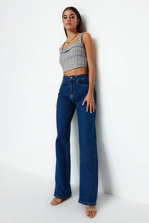Blaue Jeans mit hoher Taille und weitem Bein TWOSS23JE00068 | Trendyol DE