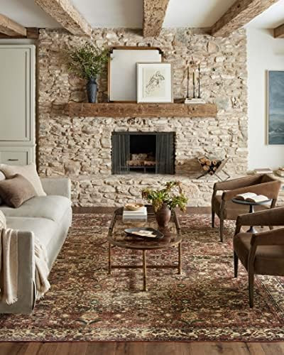 Loloi Magnolia Home by Joanna Gaines Banks Collection BAN-04 Brick/Ivory 5'-0" x 7'-6", .13" Pile... | Amazon (US)