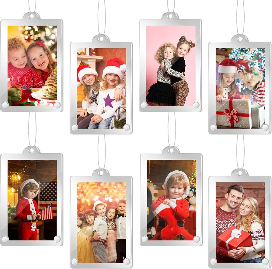 Weysat 8 Pcs Christmas Acrylic Photo Ornaments Hanging Picture Frame Ornaments 2 x 3 Inch Picture... | Amazon (US)