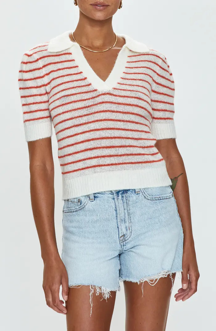 Pistola Billy Stripe Short Sleeve Johnny Collar Sweater | Nordstrom | Nordstrom