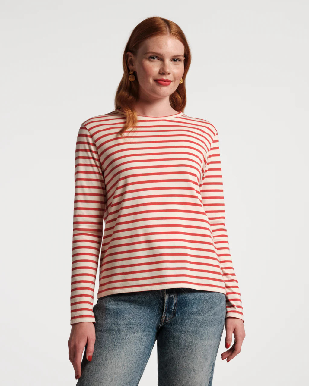 Long Sleeve Striped Tee Shirt - Red/White | Frances Valentine