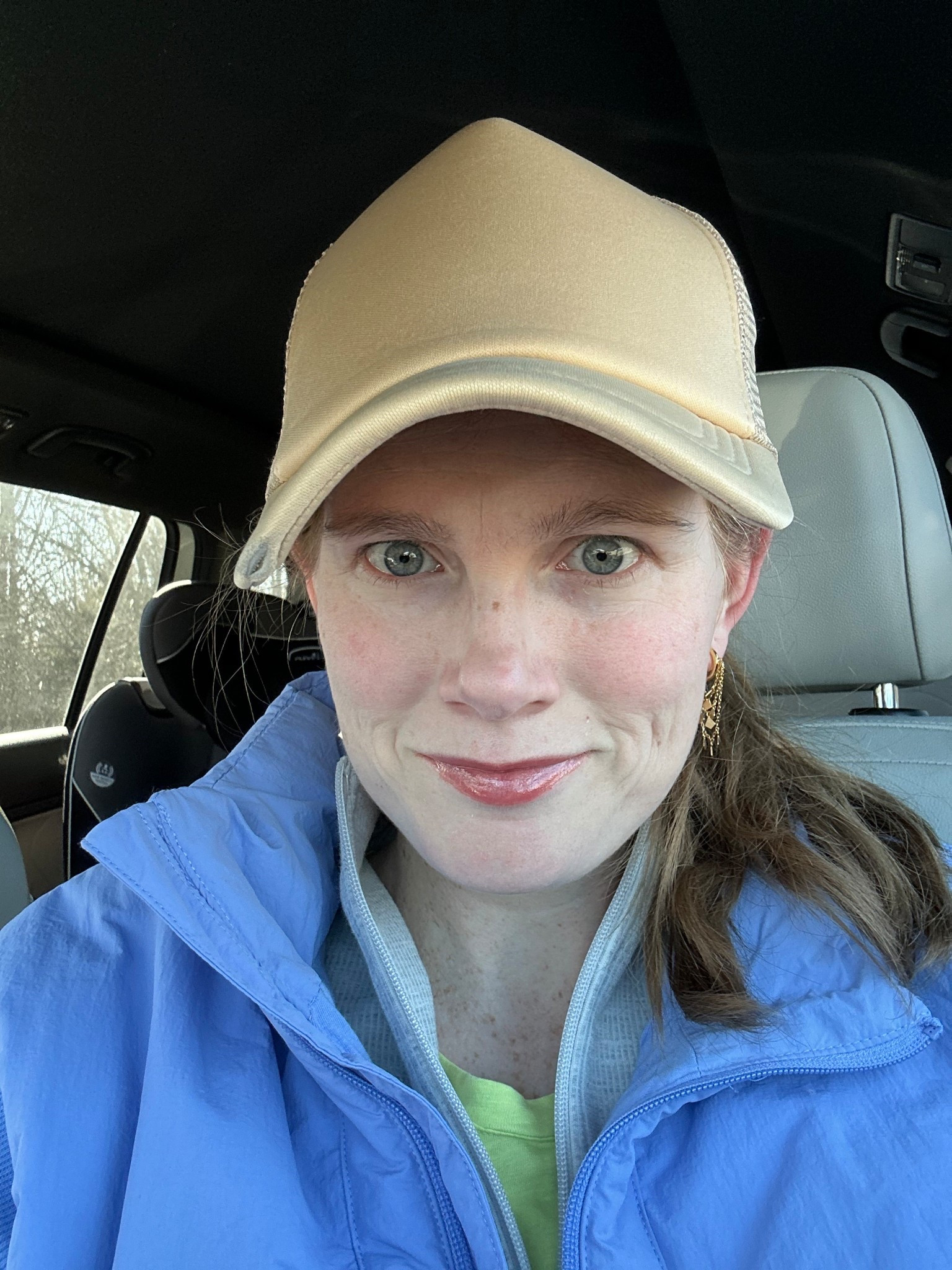 Carpool outfit, grey zip up, blue vest, 

#LTKmomlife