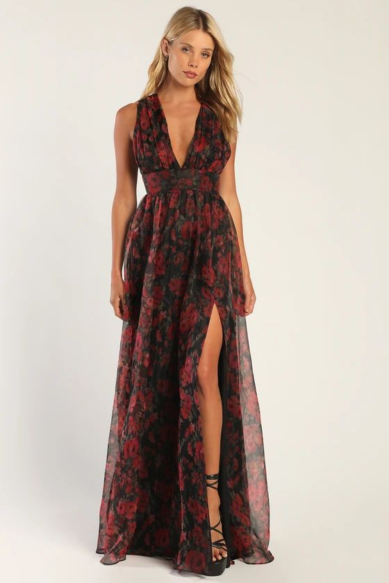 Garden of Passion Black Floral Print Organza Maxi Dress | Lulus (US)