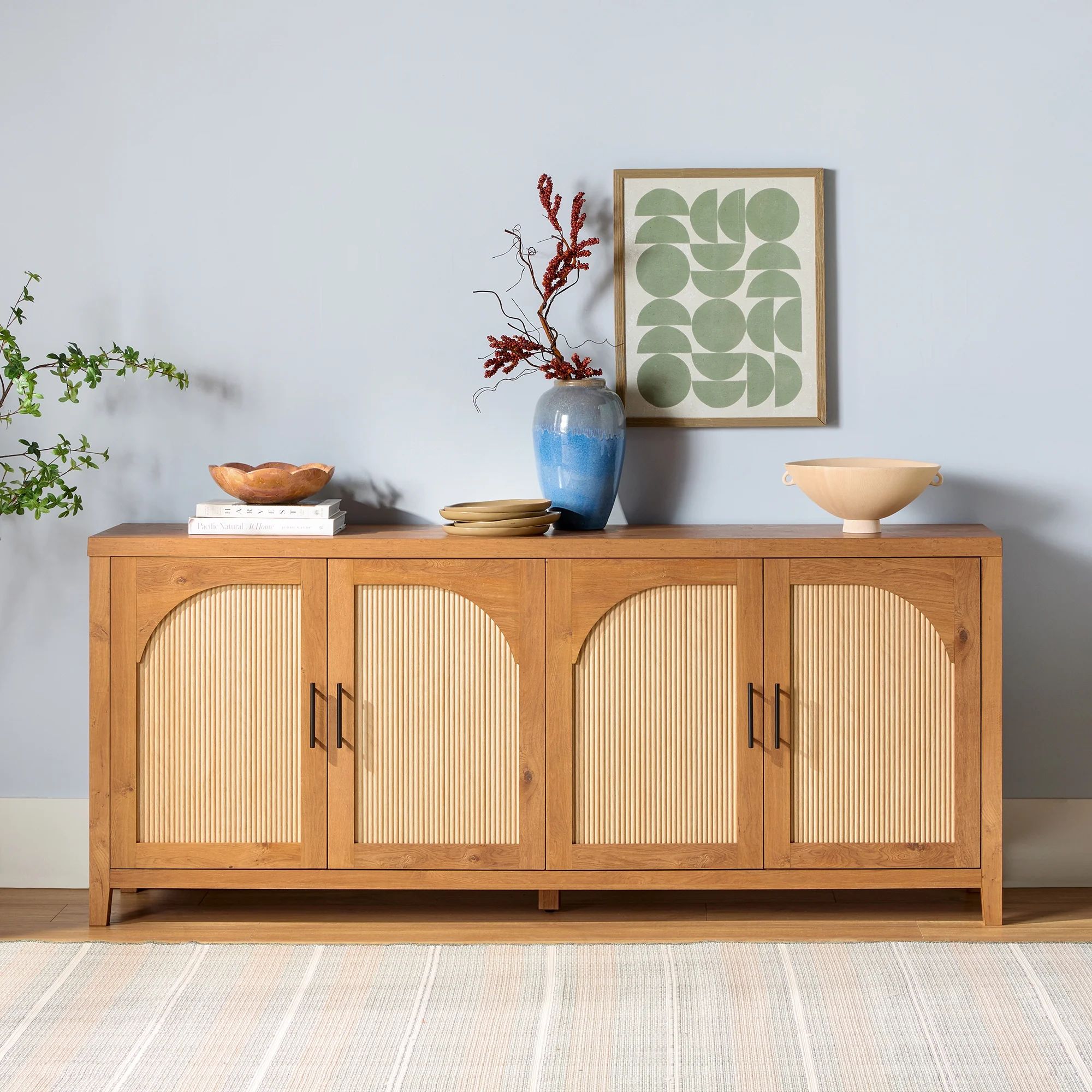 Walker Edison Modern 70" Reeded Sideboard with Arch, English Oak | Walmart (US)