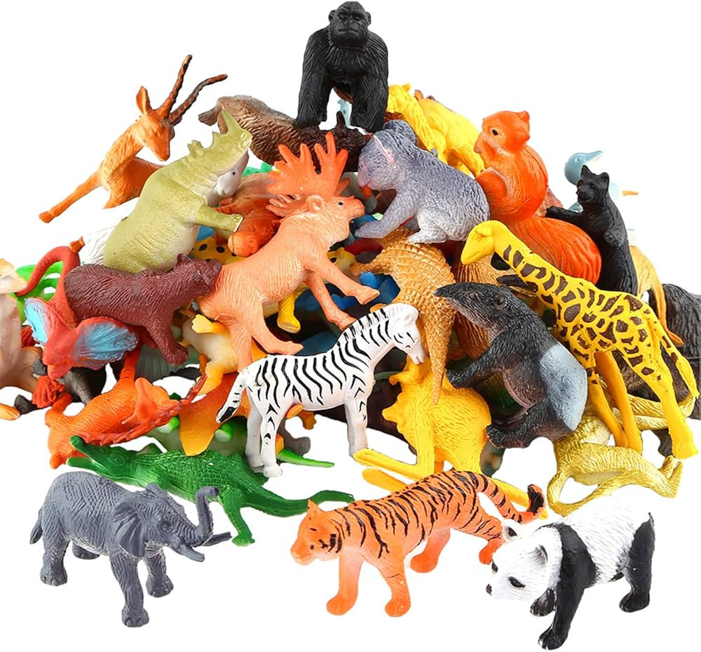 Animals Figure,54 Piece Mini Jungle Toys Set,ValeforToy Realistic Wild Vinyl Plastic Animal Learn... | Amazon (US)