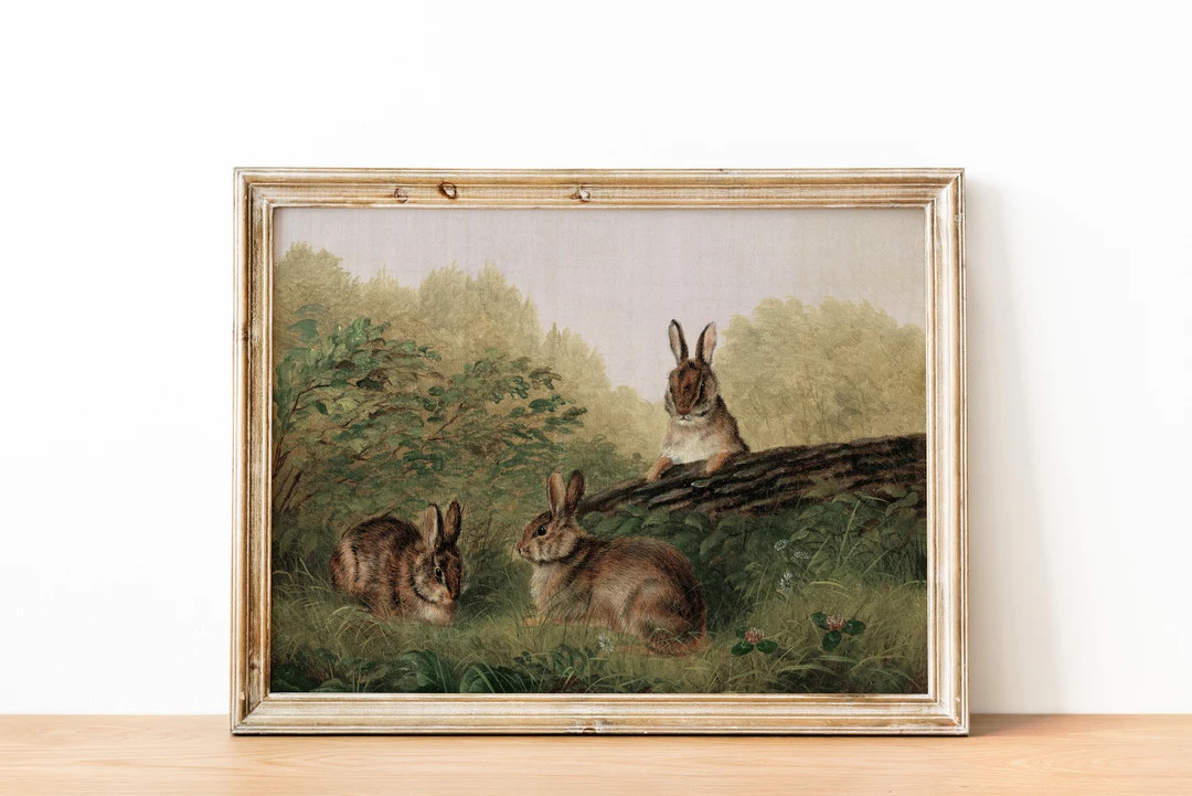 Bunny Rabbit Garden Forest Country Cottage Landscape Painting Hare Grass Meadow Children's Nurser... | Etsy (CAD)