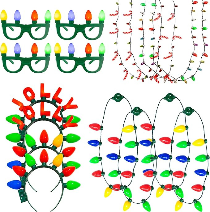 Cool Things Light Up Accessories Christmas Party Pack 16pcs, Xmas Bulb Necklaces Bulk, Light Up G... | Amazon (US)