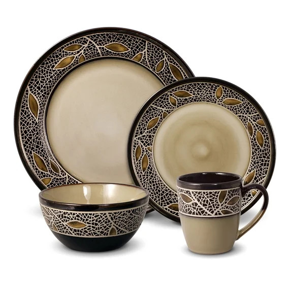 Gourmet Basics by Mikasa Alexandria 16-Piece Dinnerware Setin Brown/Tan | Walmart (US)