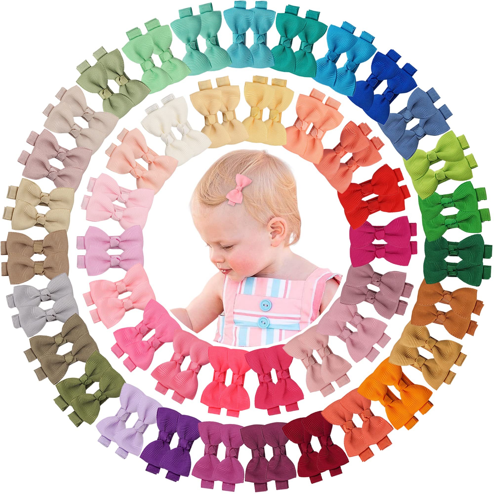 CLLOT Hair Clip 90PCS, Baby Girls Fully Lined Baby Bows Hair Pins Tiny 2' Hair Bows Alligator Clips for Infants Toddlers in Pairs | Amazon (US)