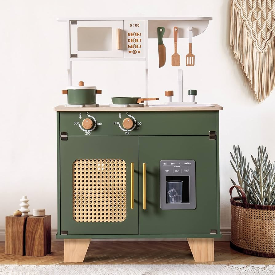 ROBOTIME Play Kitchen with Pretend Ice Cube Dispenser for Toddler, Wooden Kids Kitchen Play Set, ... | Amazon (US)