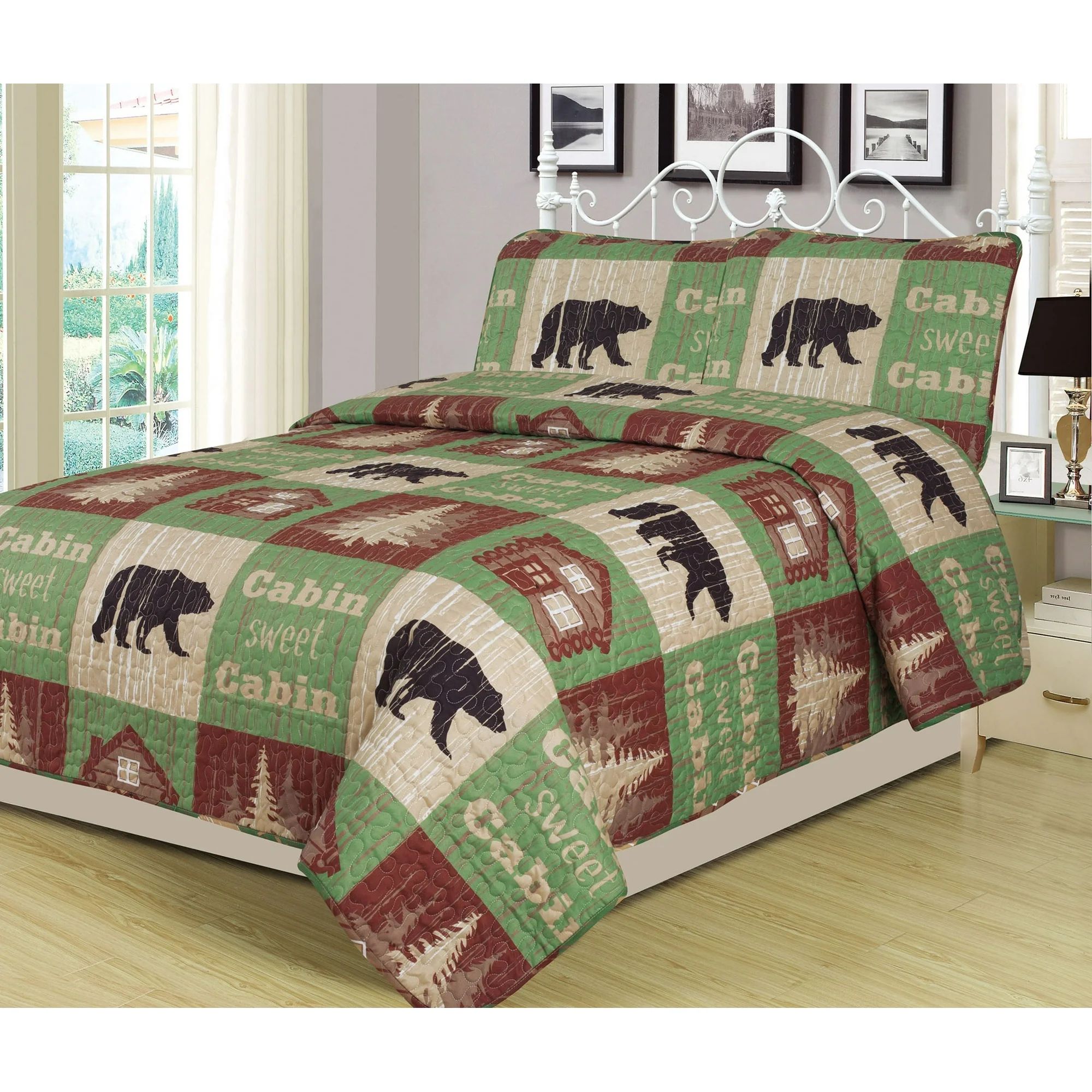 Full/Queen Size Log Cabin Bear Quilt Set Country Rustic Lodge Cottage Bedspread Coverlet | Walmart (US)