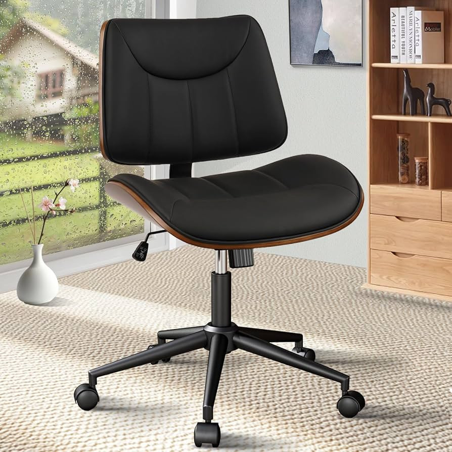 CLATINA Office Chair Armless with Wheels, Mid-Century Modern Walnut Desk Chair, Adjustable Height... | Amazon (US)