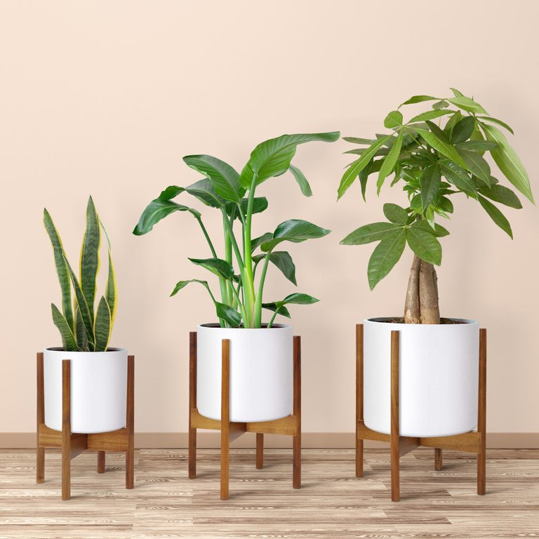 HomGarden Set of 3 Bamboo Plant Stand Set, Modern Adjustable Wooden Flower Pot Holder Brown | Walmart (US)