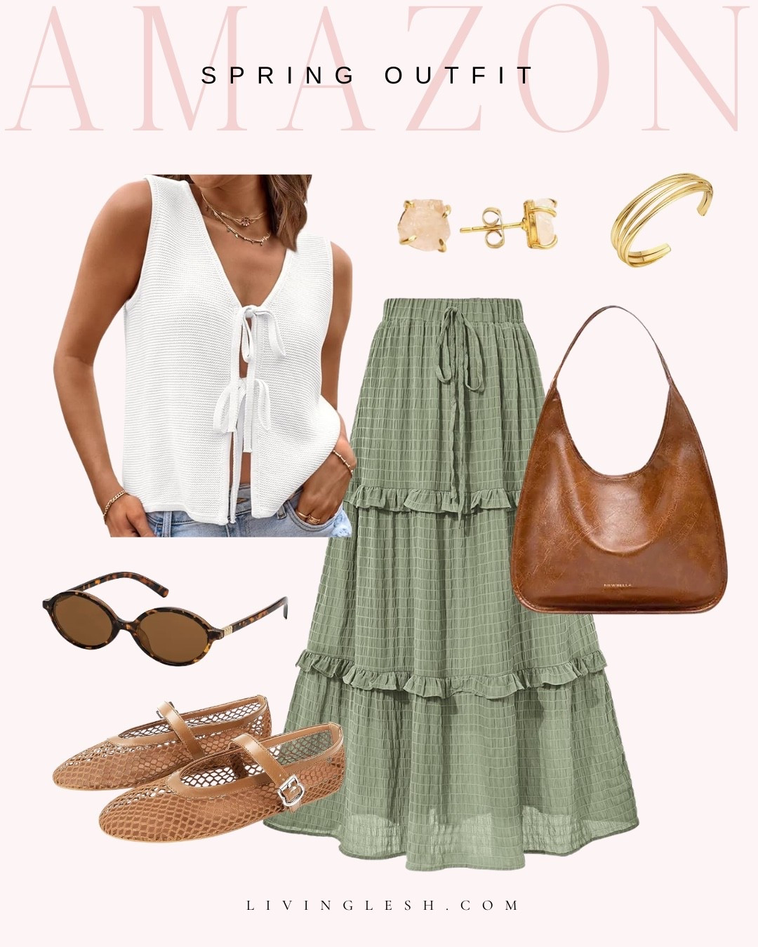 Amazon finds | Amazon outfit | Amazon fashion | maxi skirt | tie front tank | flats | ballet flats | sunglasses | earrings | spring outfit | spring style

#LTKdayinmylife #LTKootd #LTKPetite