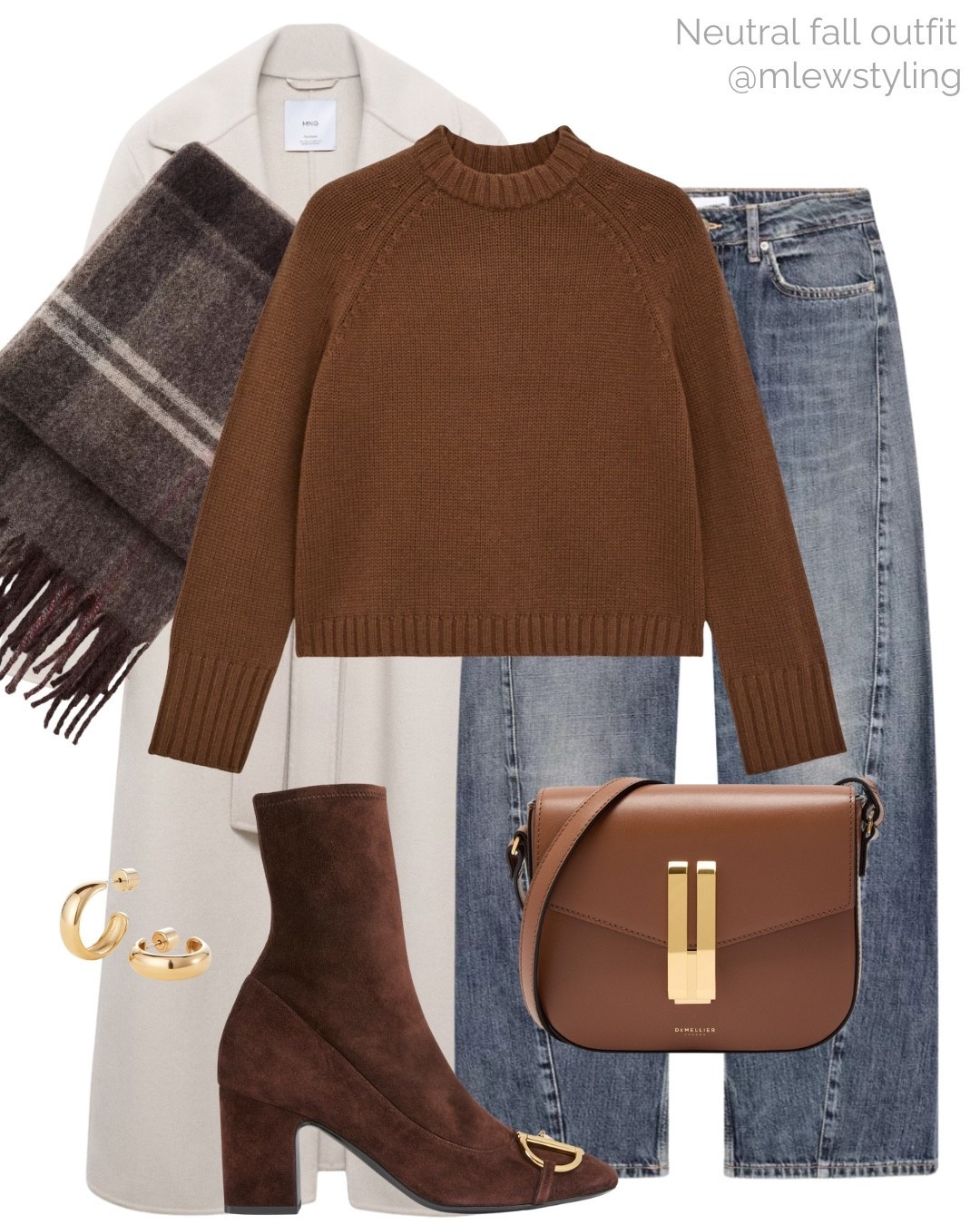 Neutral fall outfit with brown 🤎🐻

Tags: mango wool belted coat, new in Zara balloon jeans, DeMellier shoulder bag, Gucci suede ankle boots, plaid scarf, gold hoop earrings, crewneck sweater, autumn outfit

#LTKShoeCrush #LTKFindsUnder100 #LTKStyleTip
