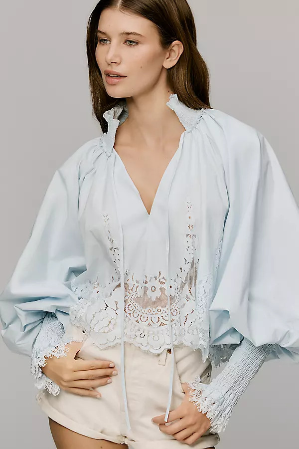 Lace Inset Long-Sleeve Blouse | Anthropologie (US)
