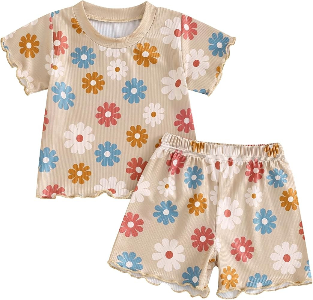 Toddler Baby Girl Clothes Summer Short Sleeve Floral Print T Shirt Tops + Elastic Shorts Set Infa... | Amazon (US)