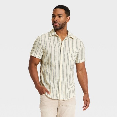 Men's Short Sleeve Camp Shirt - Goodfellow & Co™ Cream Striped L | Target