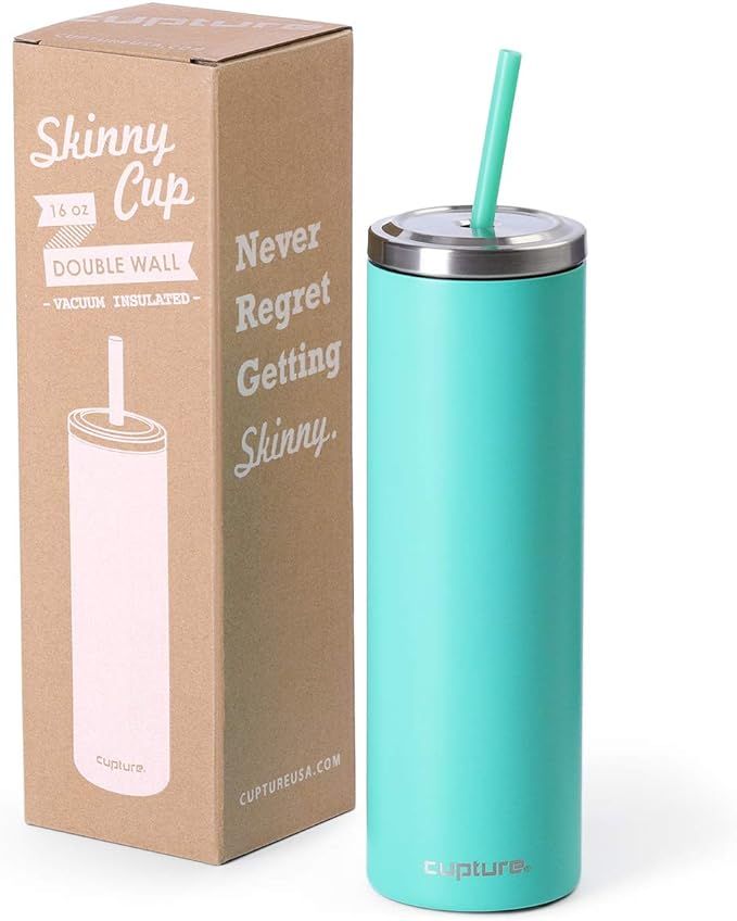Cupture Stainless Steel Skinny Insulated Tumbler Cup with Lid and Reusable Straw - 16 oz (Bright ... | Amazon (US)