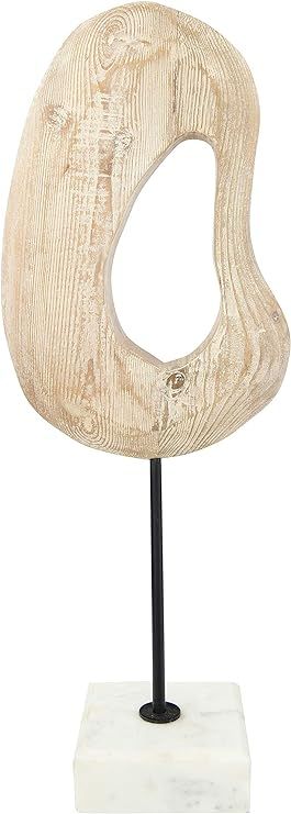Bloomingville Abstract Hand-Carved Wood Art on White Marble Base Decor, Brown | Amazon (US)