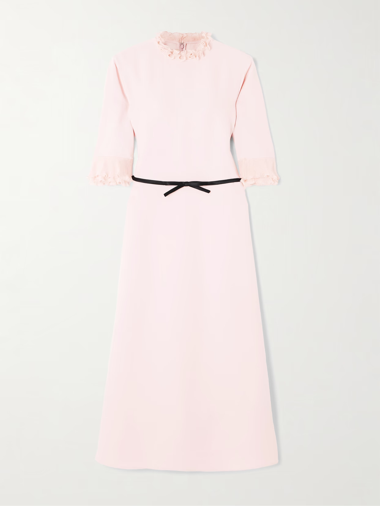 Valentino Garavani - Belted Plissé Chiffon-trimmed Crepe Midi Dress - Pink | NET-A-PORTER (US)