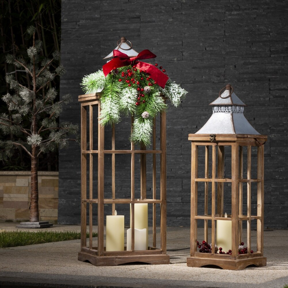 Glitzhome Set of 2 Farmhouse Wood and Metal Lanterns - 36"H (36"H) | Bed Bath & Beyond