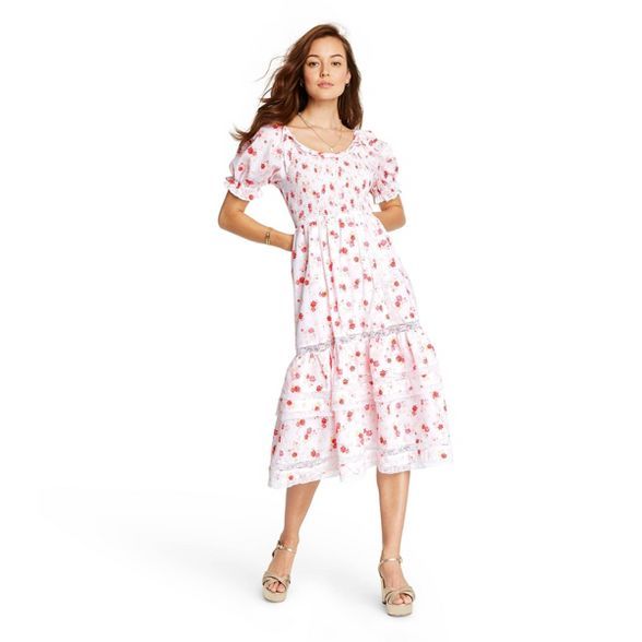 Women's Cosette Smocked Puff Sleeve Dress - LoveShackFancy for Target (Regular & Plus) White/Pink | Target