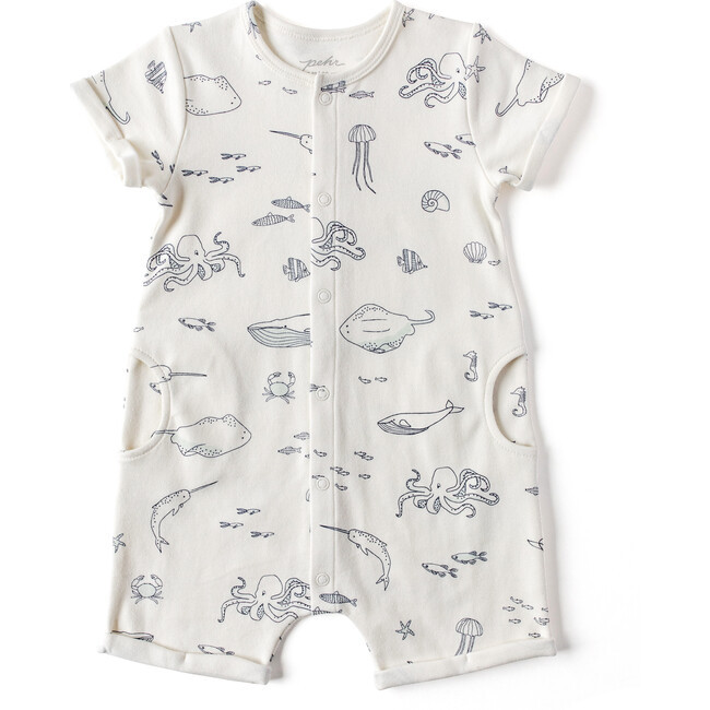 Life Aquatic Short Sleeve Romper, Blue | Maisonette