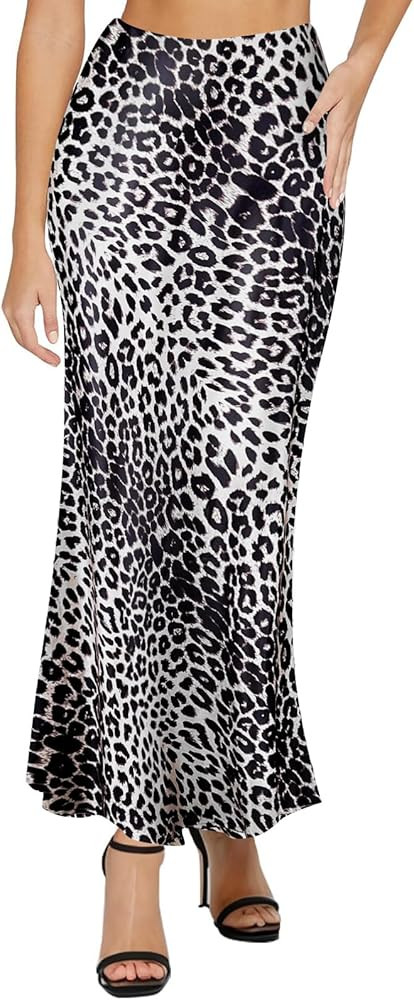 Amy Babe Women's Satin Silky High Waist Maxi Skirt Elegant Elastic Waistband A Line Long Skirts | Amazon (CA)