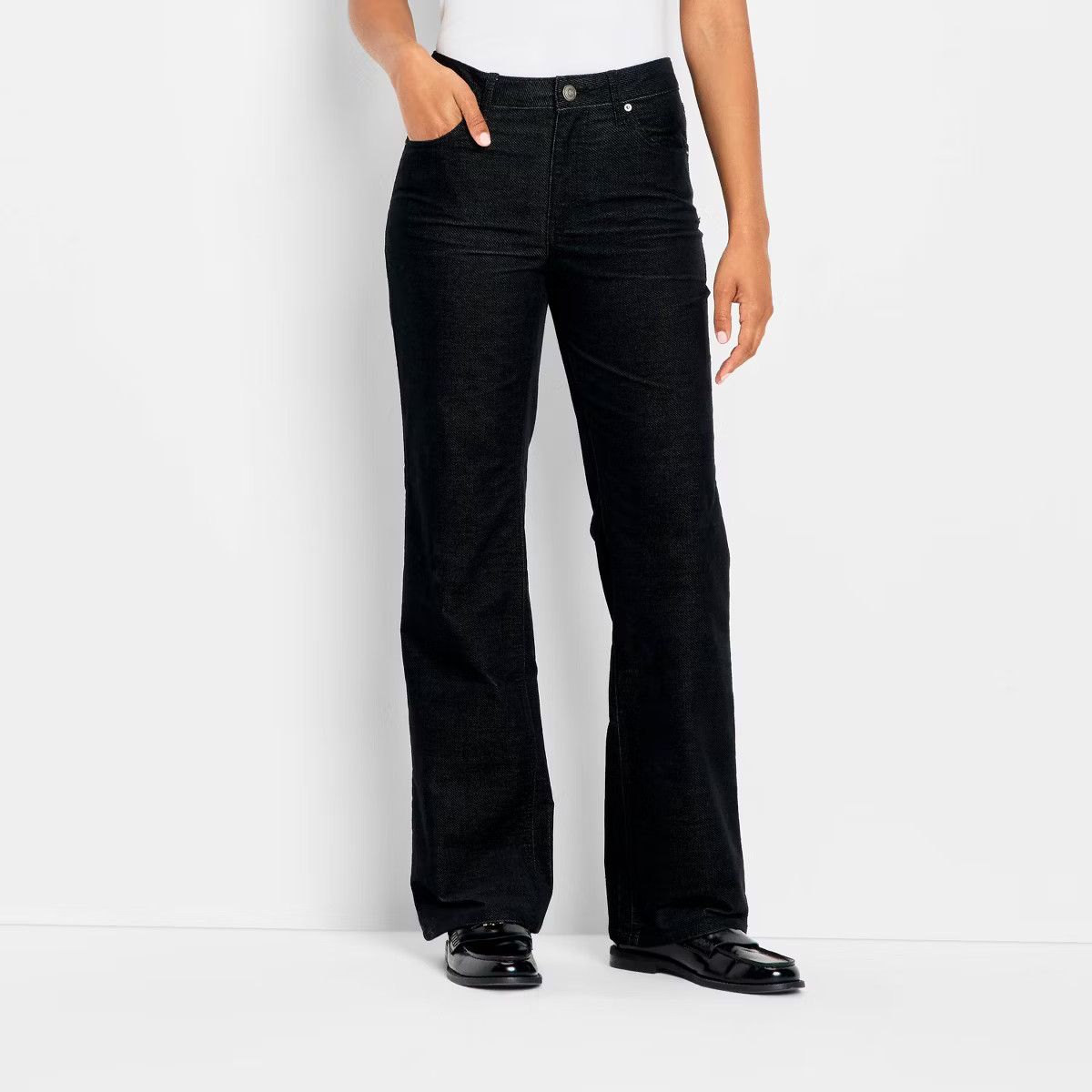 Women's Mid-Rise Bootcut Leg Flocked Pants - Future Collective Black | Target