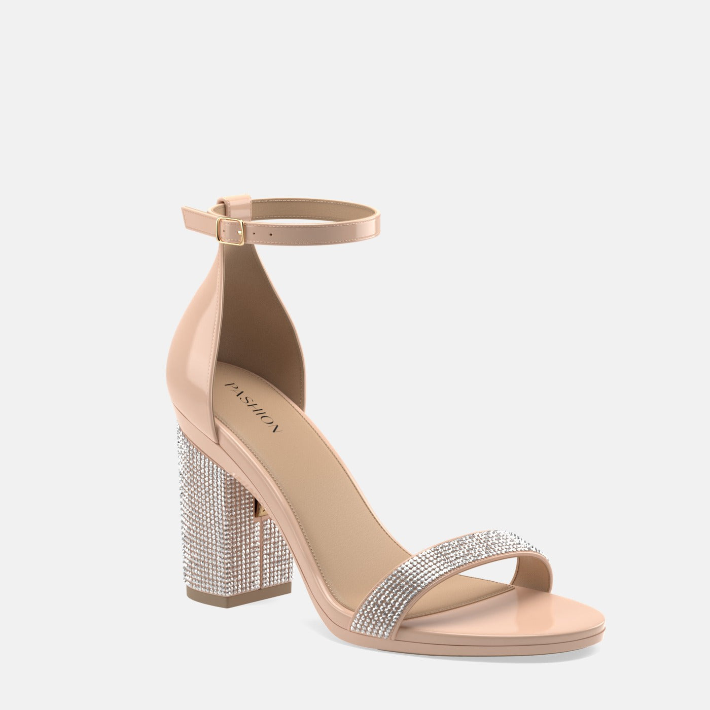 The Pashionista - Sand Patent Rhinestone + Block Heel Kit 4 Sand Rhinestone (5.5) | Pashion Footwear