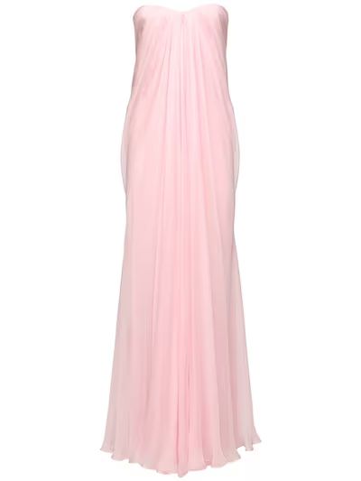 Alexander McQueen - Draped silk chiffon long dress - Pink | Luisaviaroma | Luisaviaroma