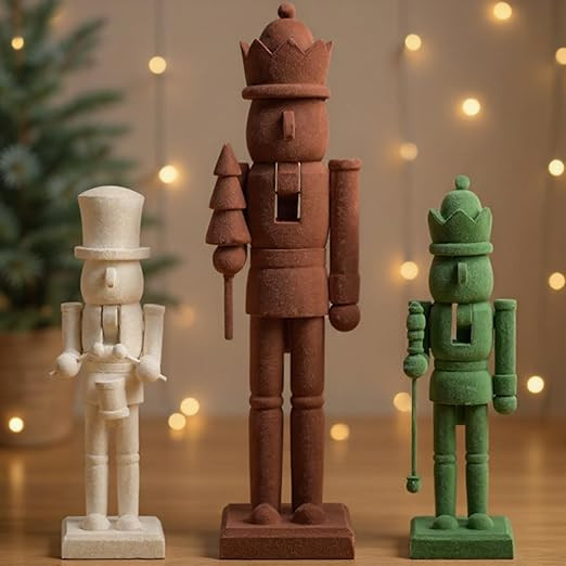 Chunful 3 Pcs Flocked Neutral Christmas Nutcracker Figure 15 Inch and 10 Inch Brown Green Velvet ... | Amazon (US)