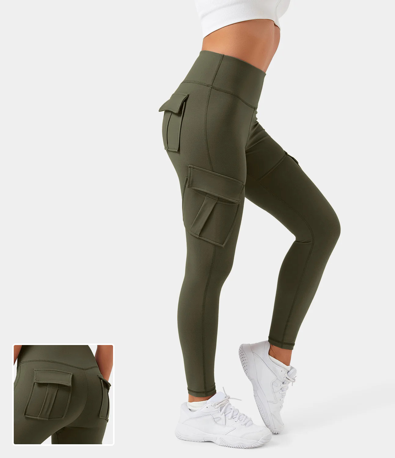 Halara High Waisted Cargo Pocket Skinny Yoga 7/8 Leggings - Olive Night - XL gym leggings leggings w | HALARA