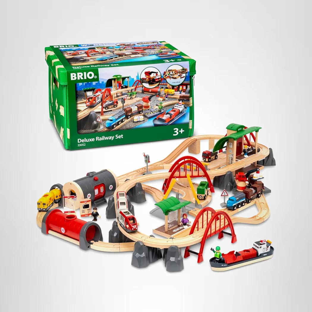 BRIO World Deluxe Railway Set - 87-Piece Wooden Train Set - Includes Passenger & Freight Trains, ... | Amazon (US)