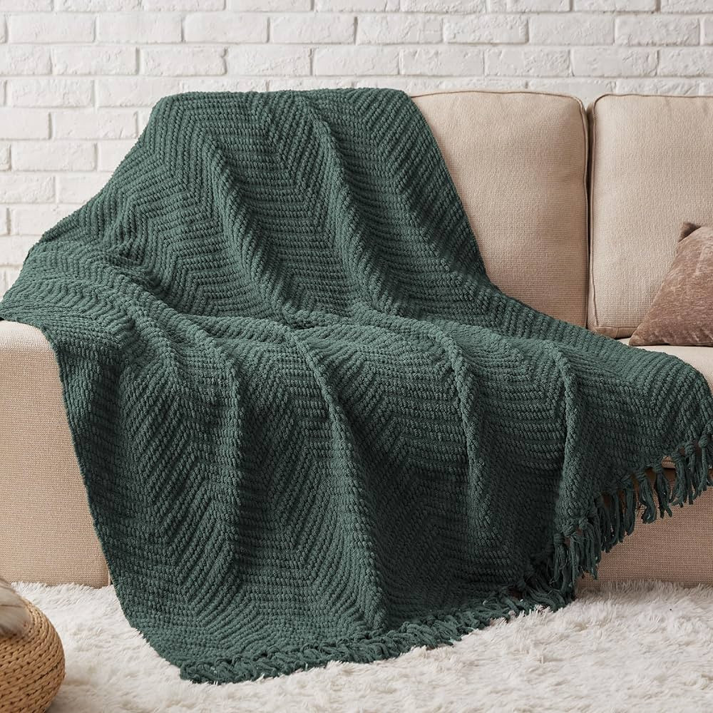 Bedsure Mallard Green Throw Blanket for Couch – Versatile Knit Woven Chenille Blanket for Chair... | Amazon (US)